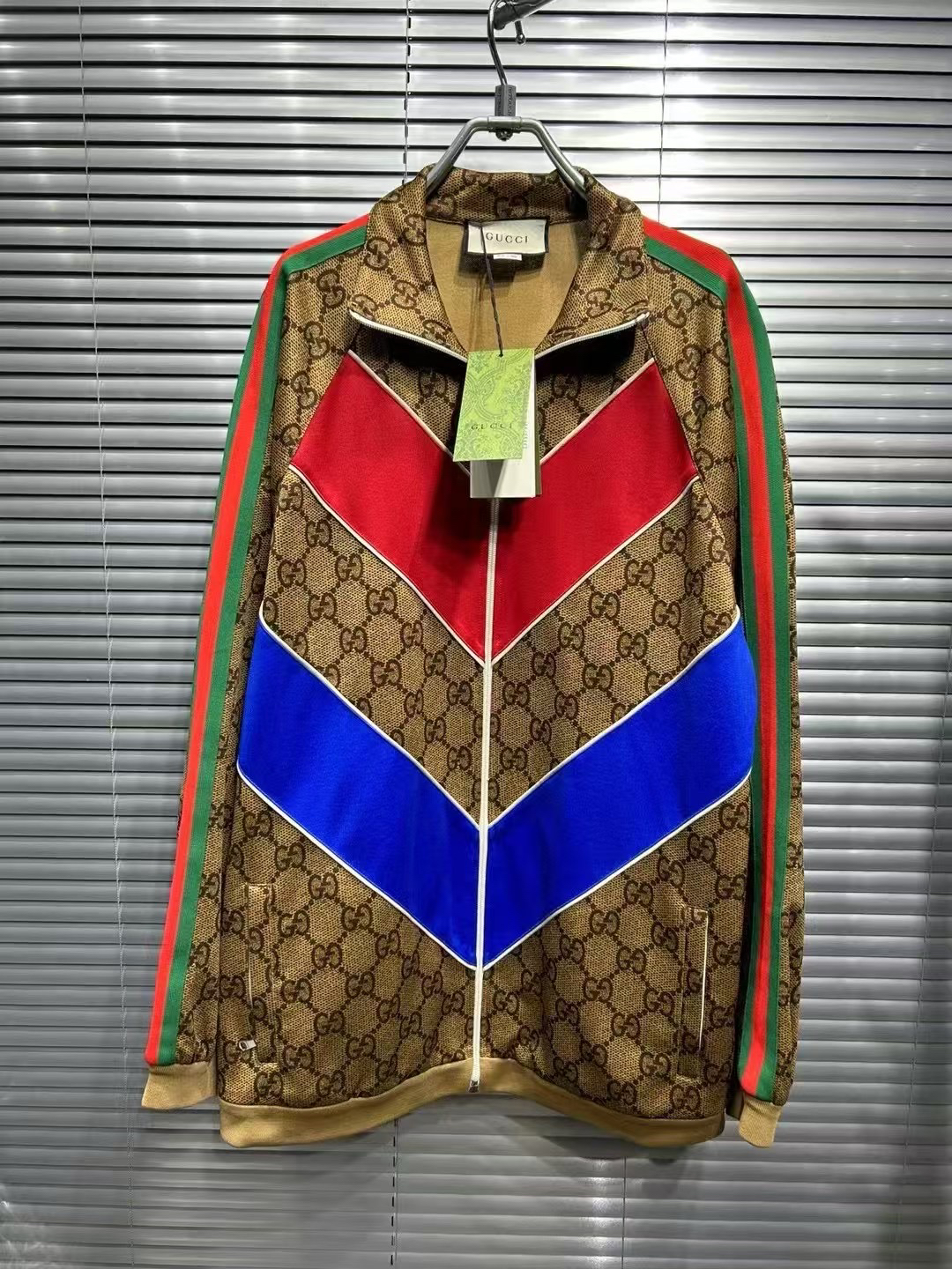 全新未使用 GUCCI/古驰 红蓝条纹老花校服外套  os m码