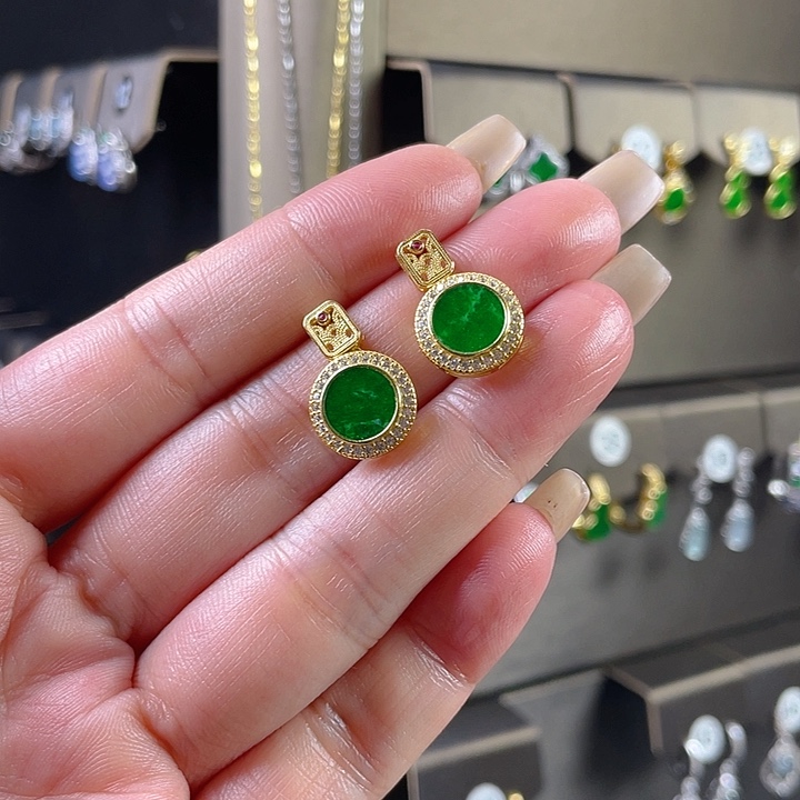 翡翠银S925镶嵌耳饰缅甸A货