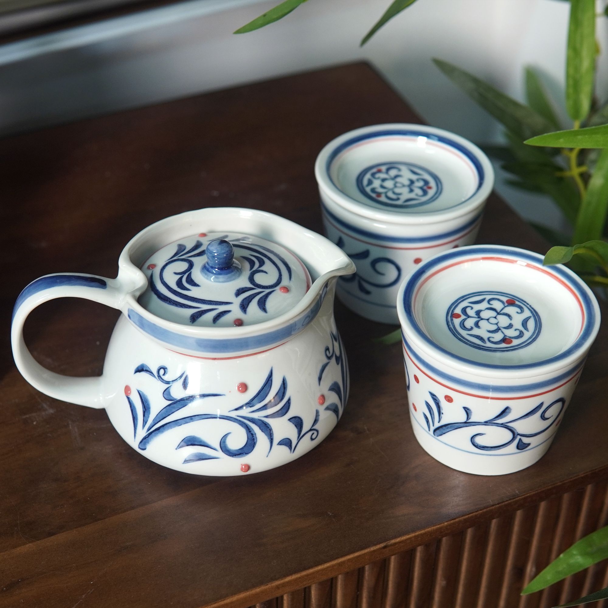 RIGEIAN/瑞涧【福袋茶壶500ml】红豆卷草新中式釉下彩泡茶壶唐草