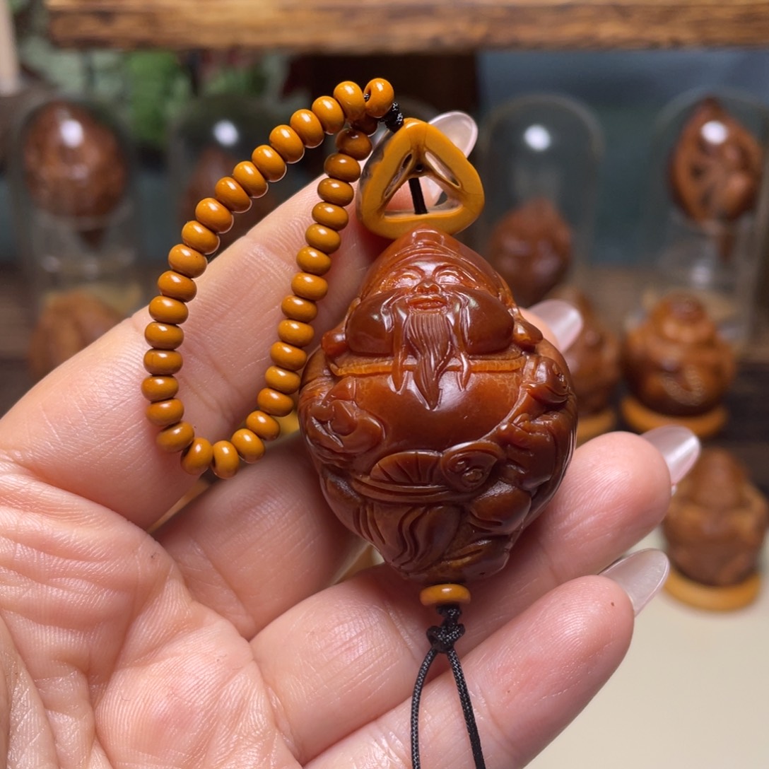佛螺菩提吊坠玉华财神手把