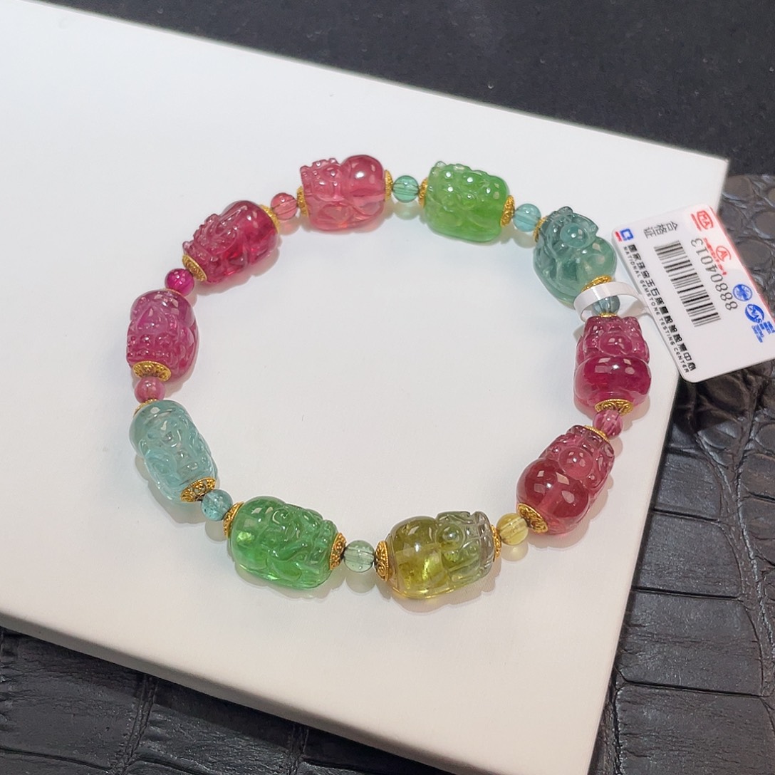 碧玺手链18K金镶嵌 净体 貔貅8-9+mm