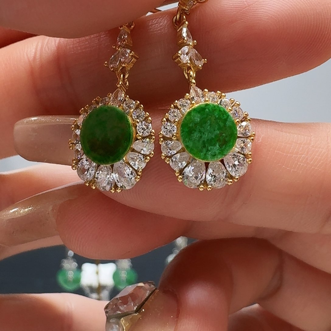 翡翠耳饰银S925镶嵌耳饰