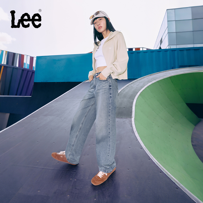 【428直筒裤】Lee25早春舒适高腰直脚浅蓝色女牛仔裤琥珀流光智性风