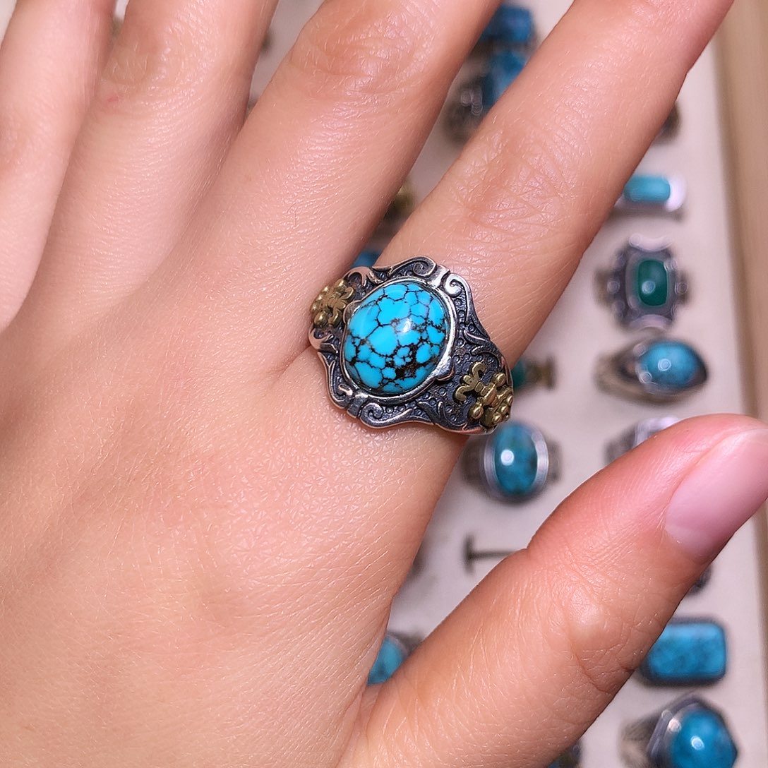 绿松石银S925镶嵌戒指