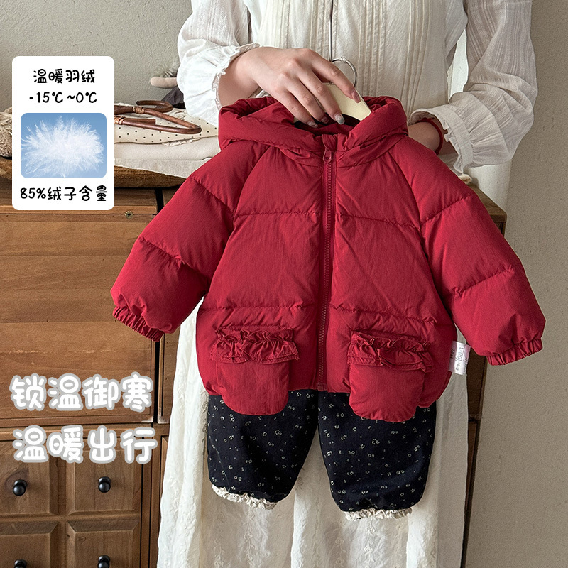 女童冬季新款连帽羽绒服 a类婴儿保暖防寒外套宝宝加厚冬装外出服