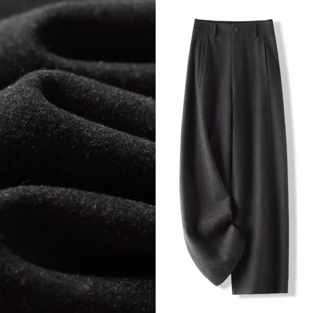 【冬季新款】加厚加绒弯刀裤女秋冬2025新款毛呢香蕉裤阔腿裤