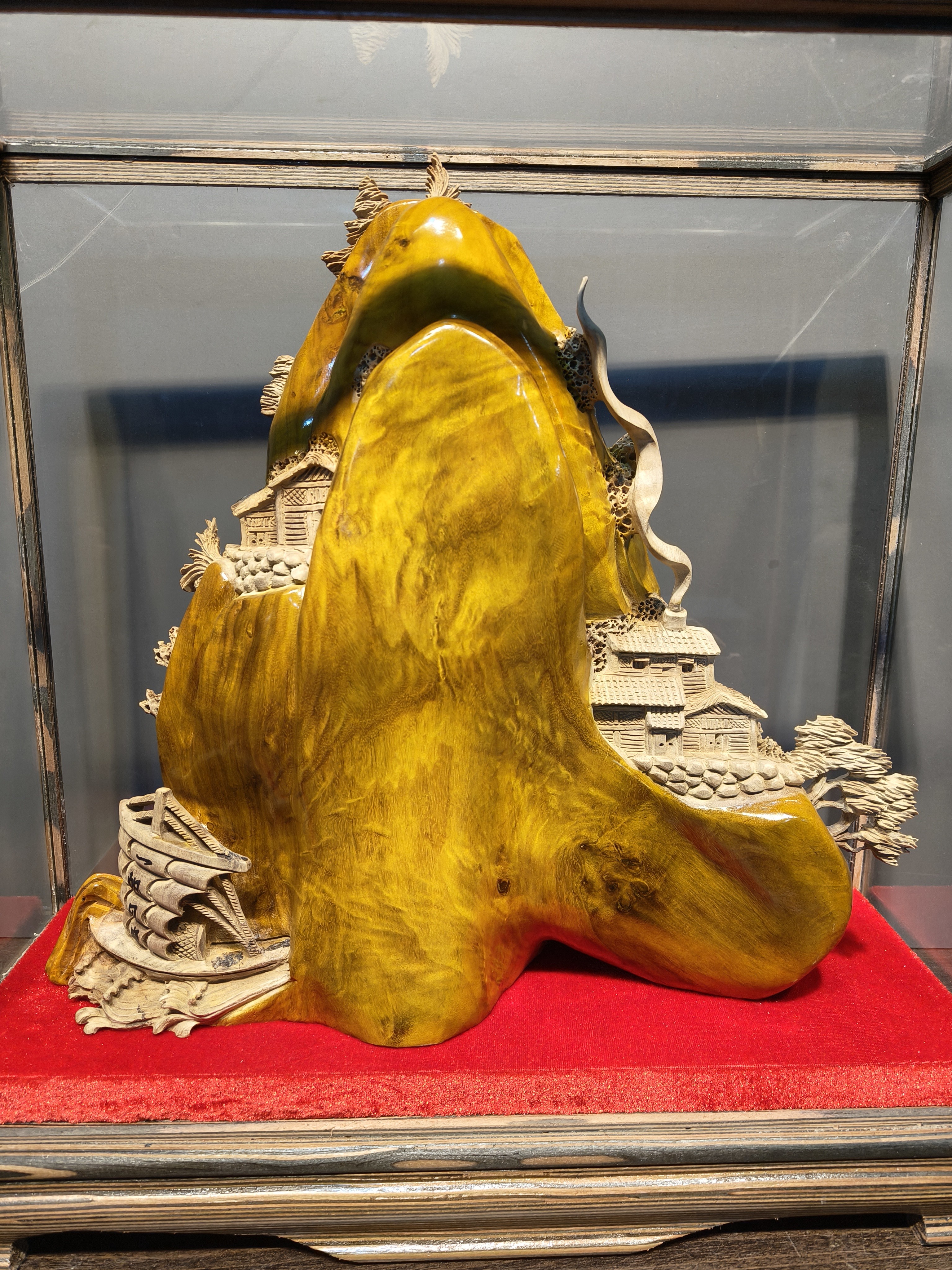 楠木，一帆风顺，木根雕工艺品摆件