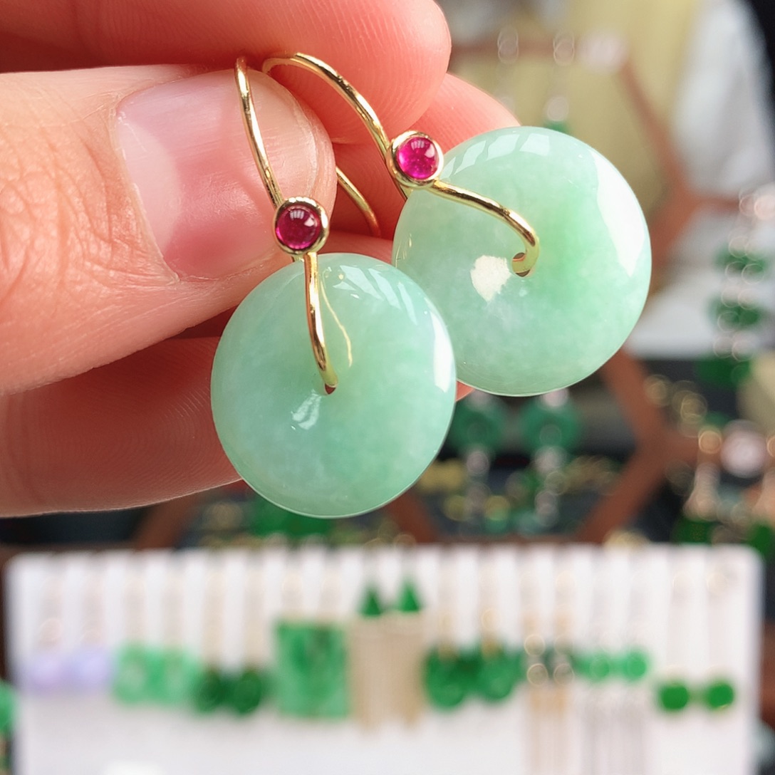 翡翠耳饰银S925镶嵌耳饰