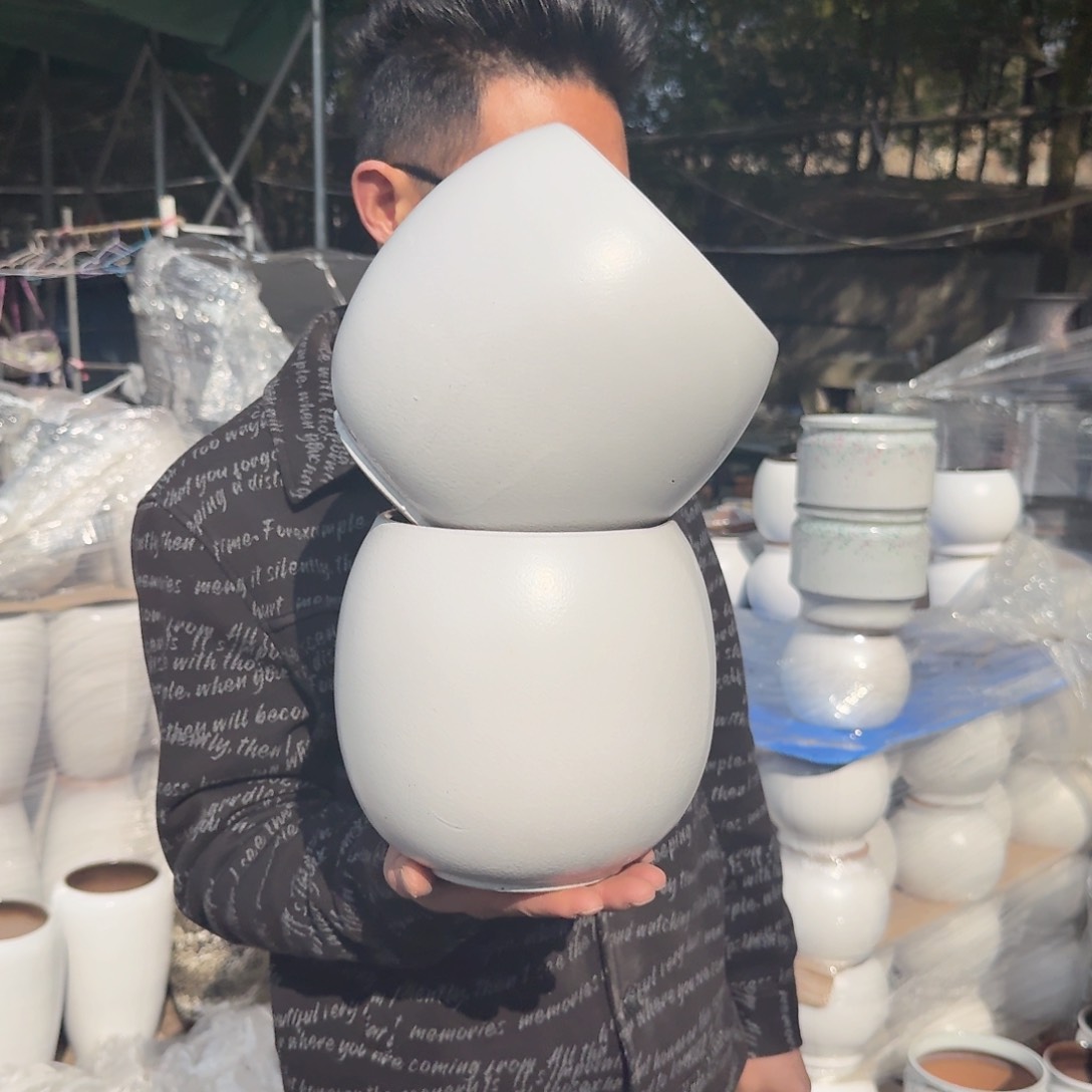 紫砂花盆口16高20（蛋壳白色定制