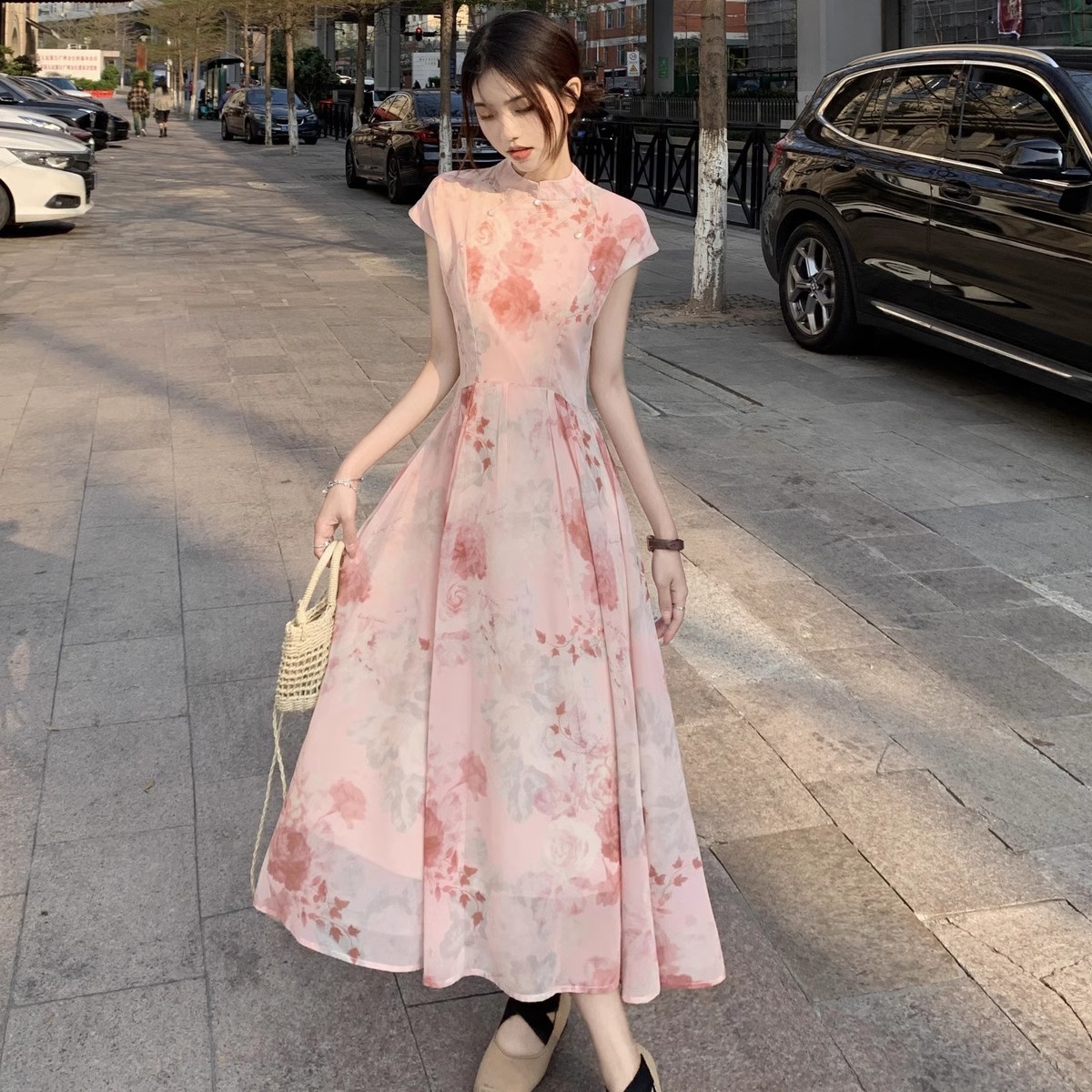改良旗袍连衣裙女夏季新款新中式国风设计感小众绝美收腰裙子6824