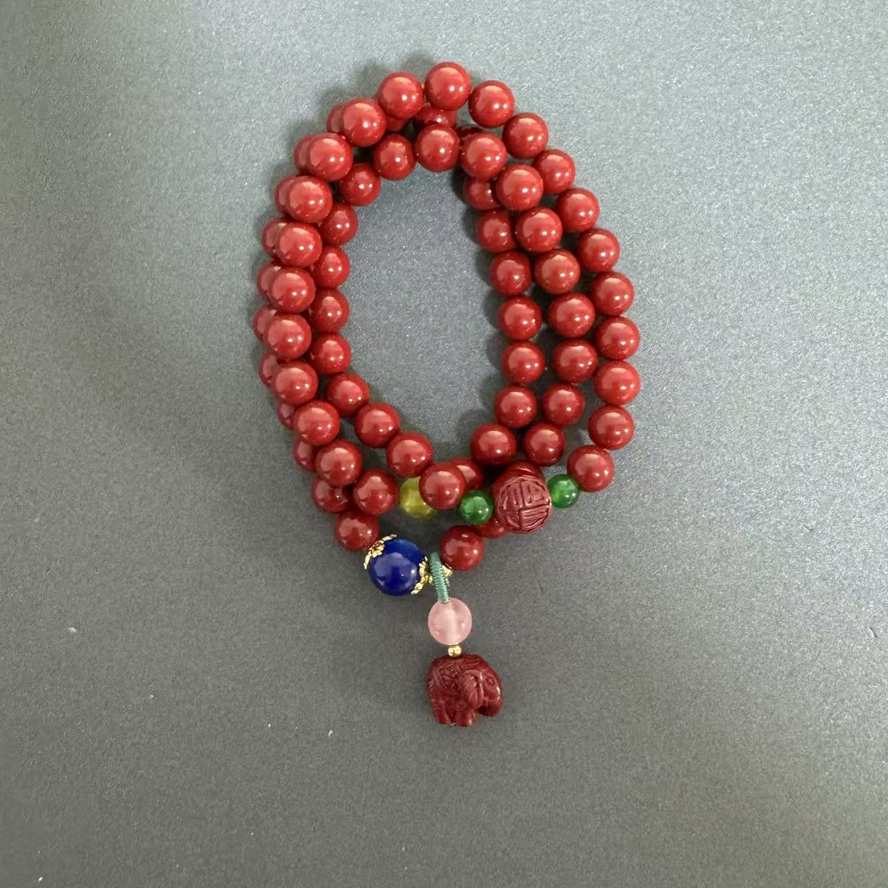 含辰砂工艺品卡8mm绕手三圈搭配 小象手串