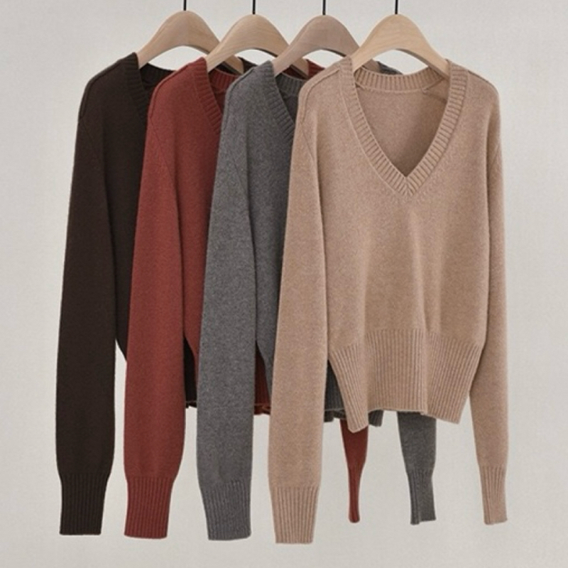 纯山羊绒V领针织衫时尚气质