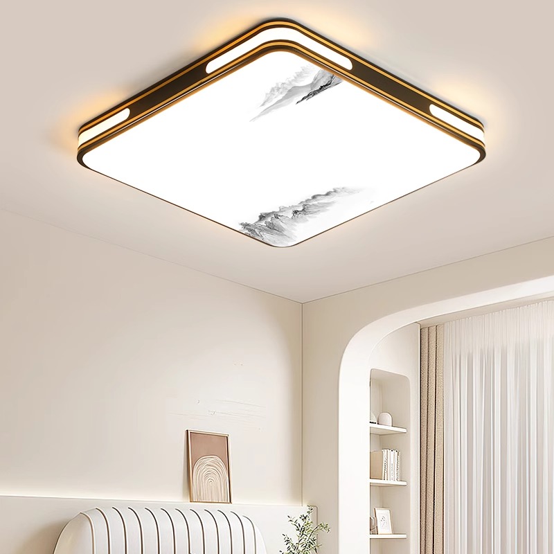 新简约客厅中式长方形灯中国风led卧室吸顶灯大气圆超薄灯套餐