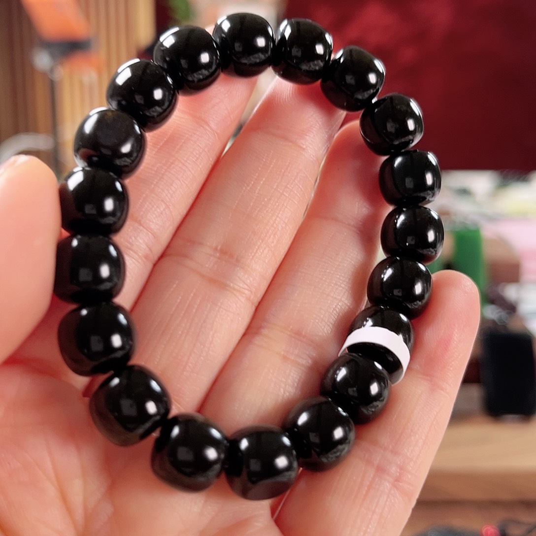 和田玉手链未镶嵌新疆和田玉黑青老型10/11