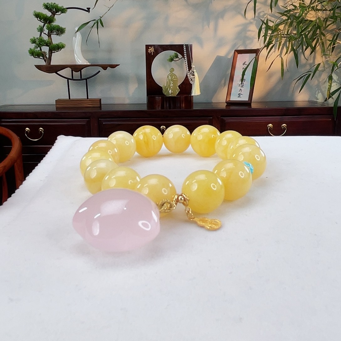 蜜蜡手链18K金镶嵌蜜蜡15.4