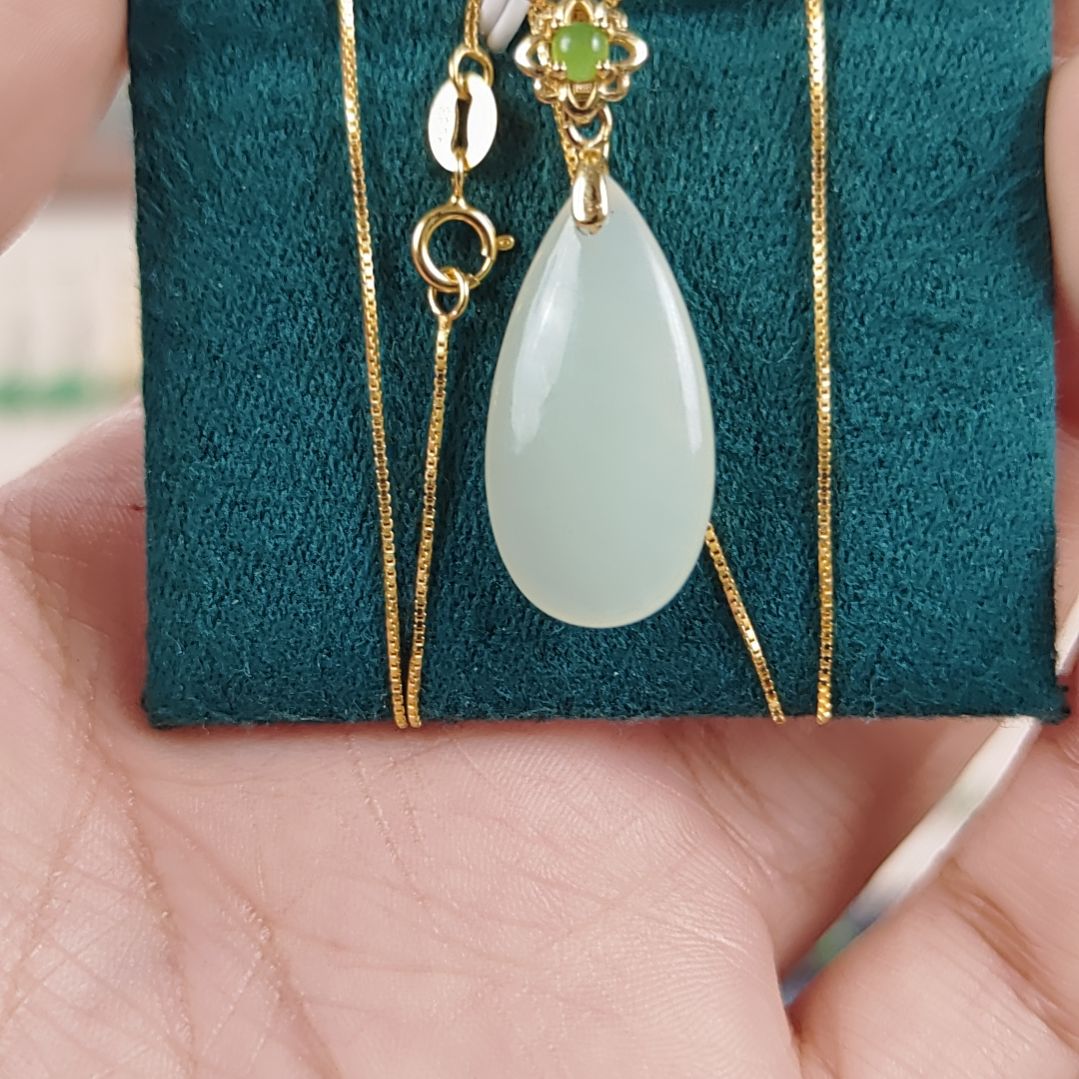 和田玉手饰银S925镀金镶嵌吊坠