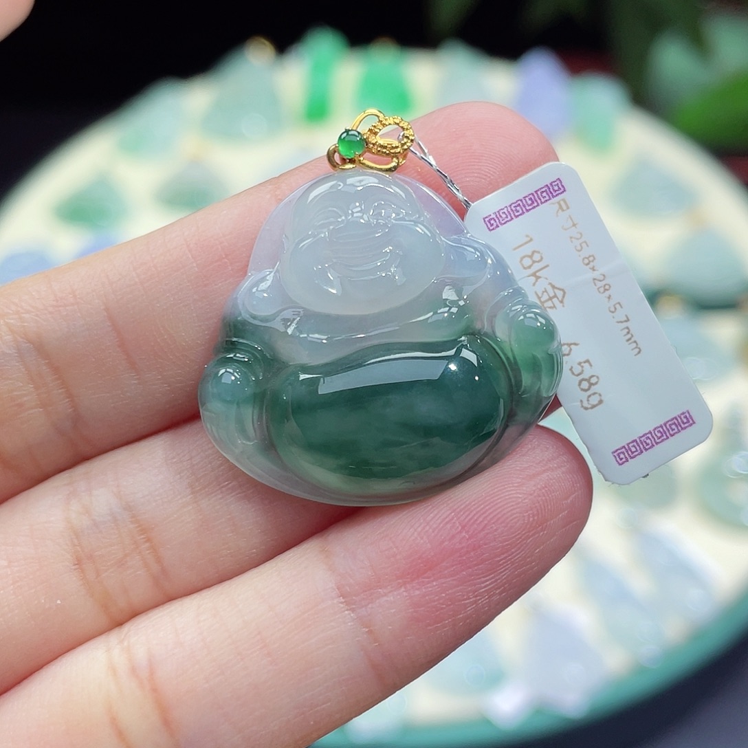 颈饰18K金镶嵌翡翠佛公