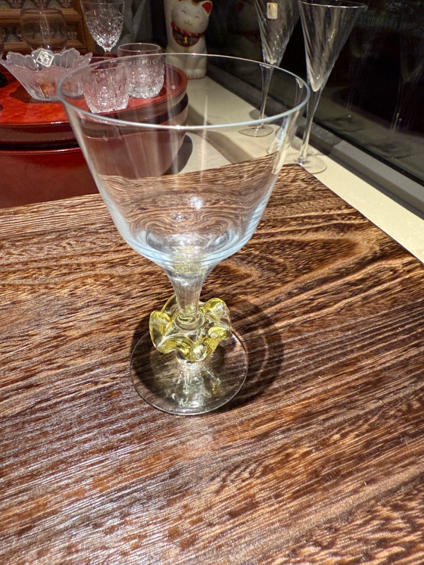 Vintage 日本作家器 水晶硝子 裙边高脚杯 孤品口径6.5cm高度12cm