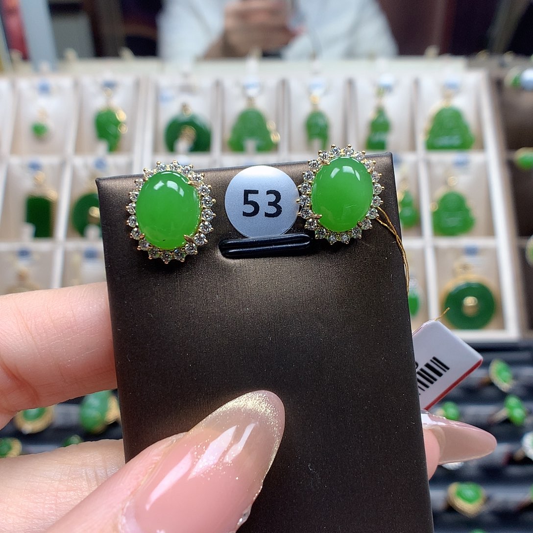 和田玉耳饰18K金镶嵌810