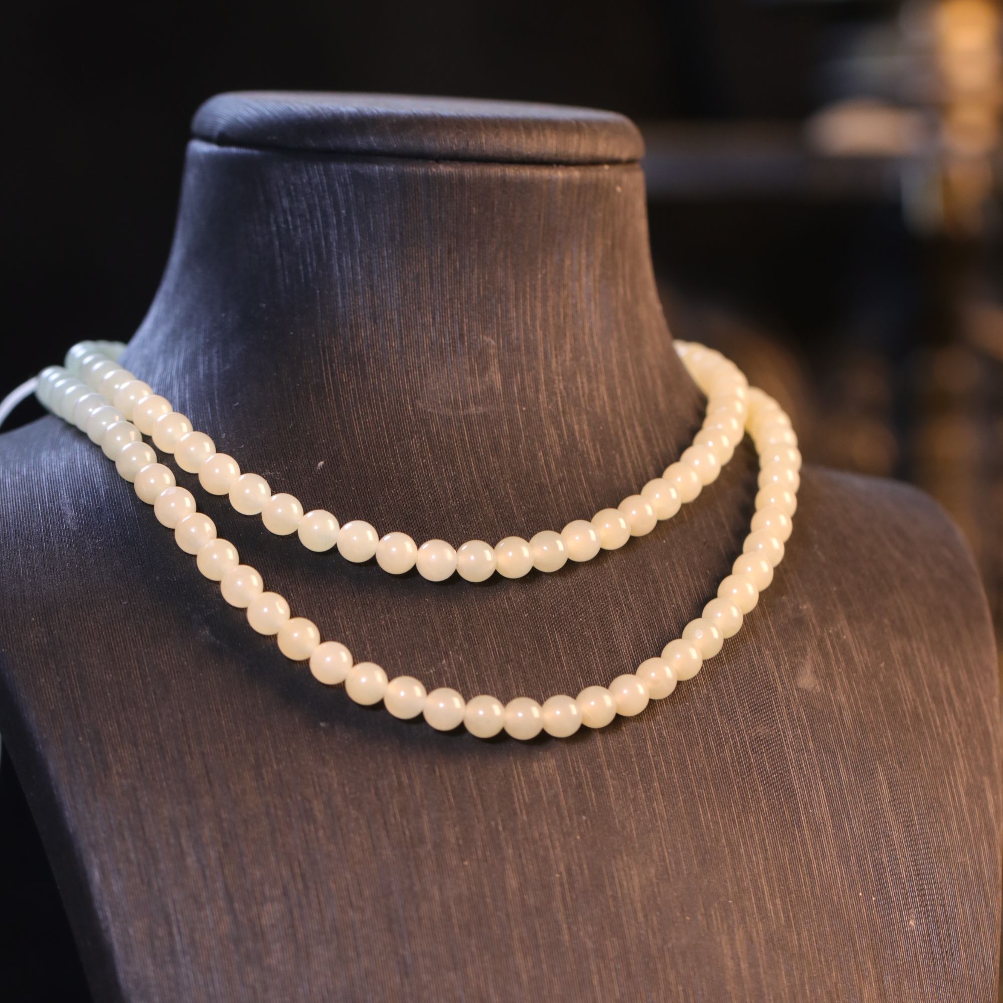 和田玉白玉圆珠项链