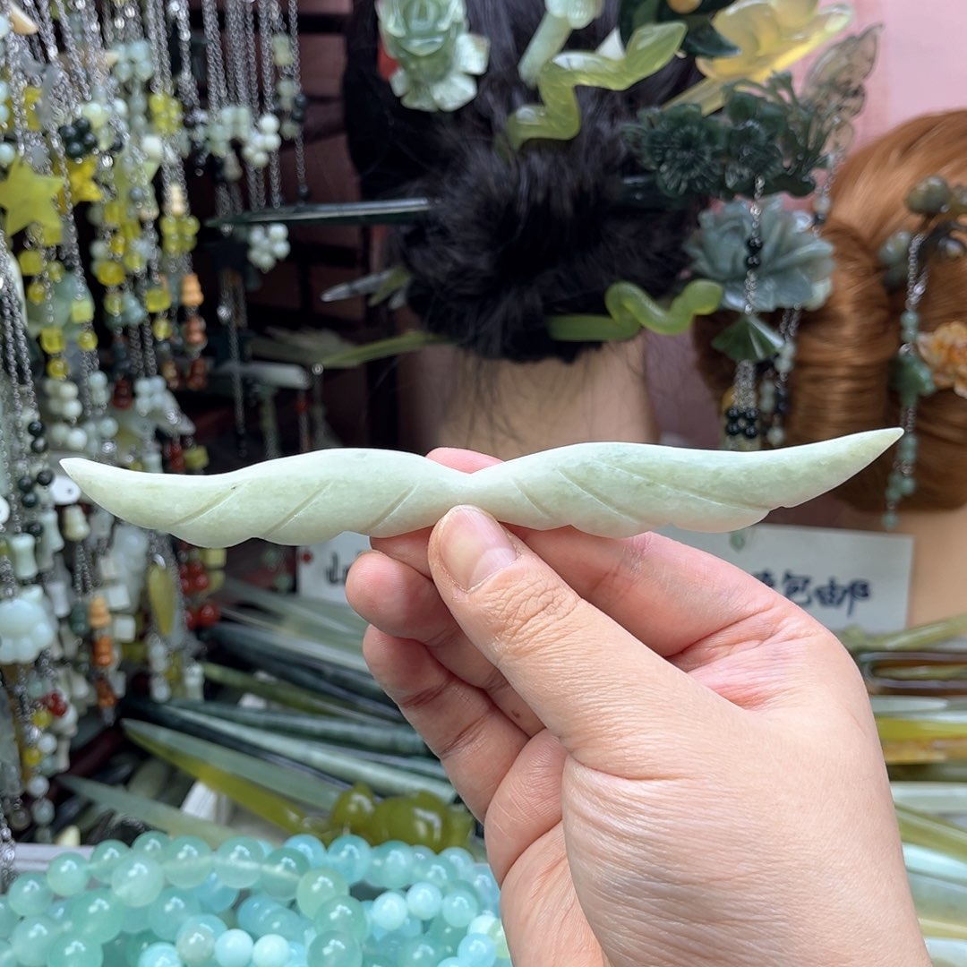 蛇纹石玉发饰未镶嵌默认微瑕岫玉发簪