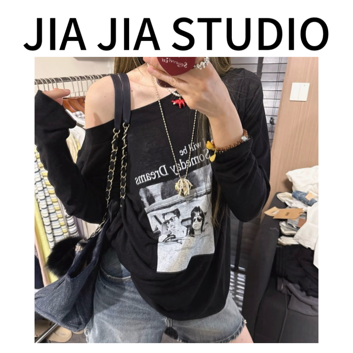 【嘉嘉推荐】#1332夏季新款斜肩设计感宽松百搭显瘦长袖防晒T恤上衣