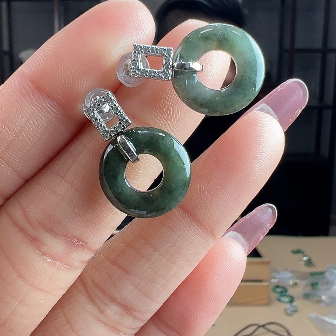 翡翠银S925镶嵌耳饰耳环29