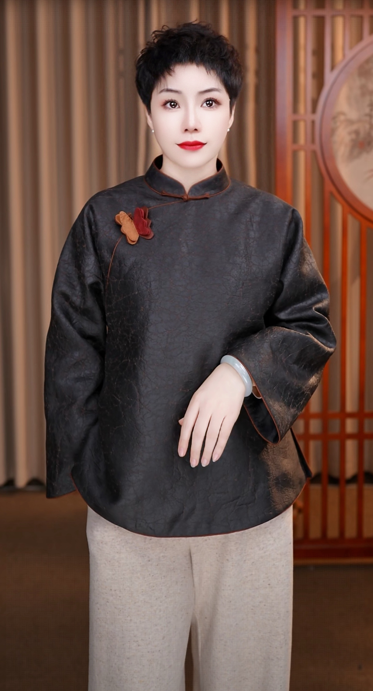 寨优袡【20524】香云纱老龟百搭冬款姐姐服上衣(首播价)