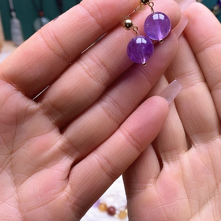紫晶耳饰银S925镶嵌紫水晶耳钉