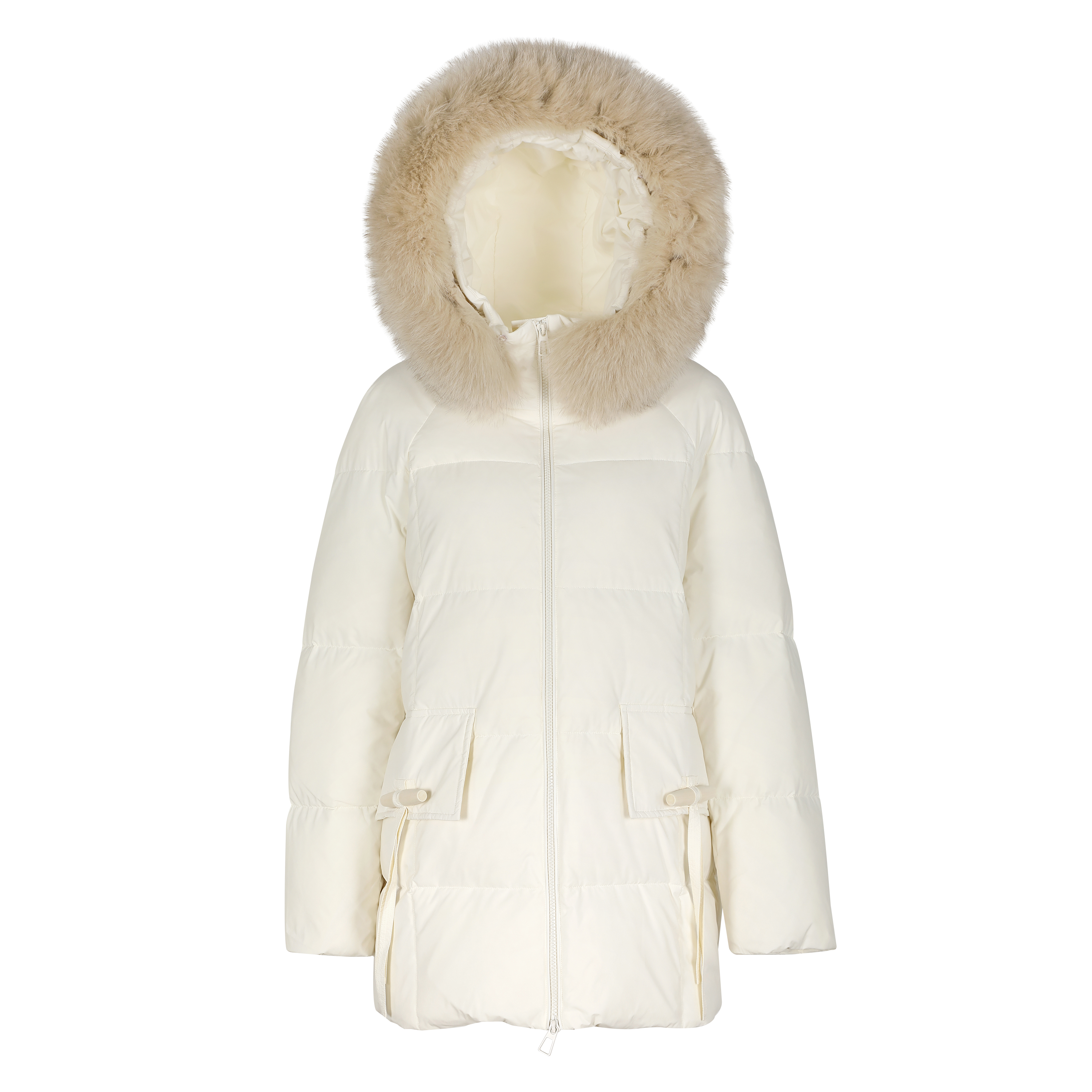 90白鸭绒长款毛领羽绒服