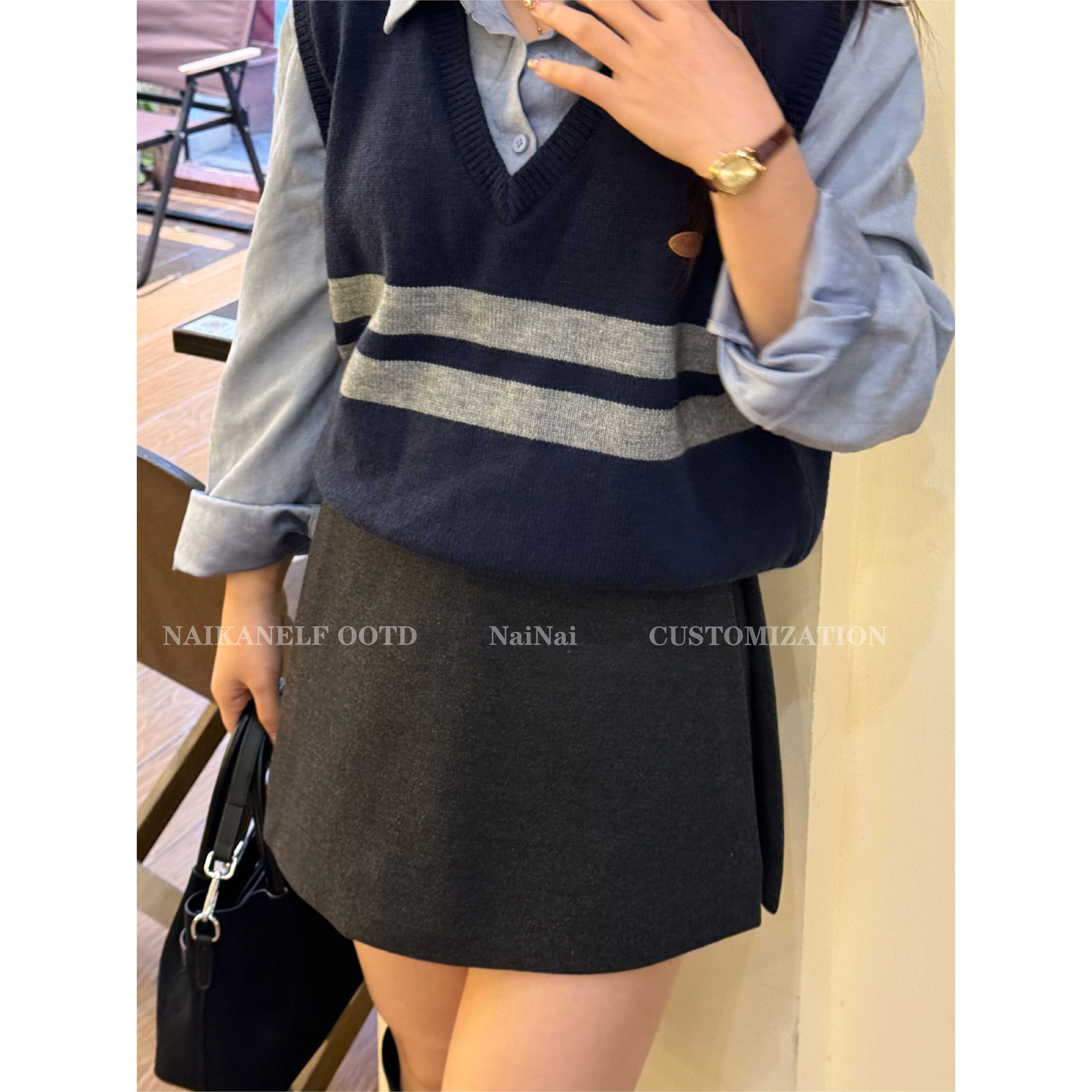 奈看小个子【时髦腿精】秋冬A字显瘦开衩防走光呢子裤裙/配皮带