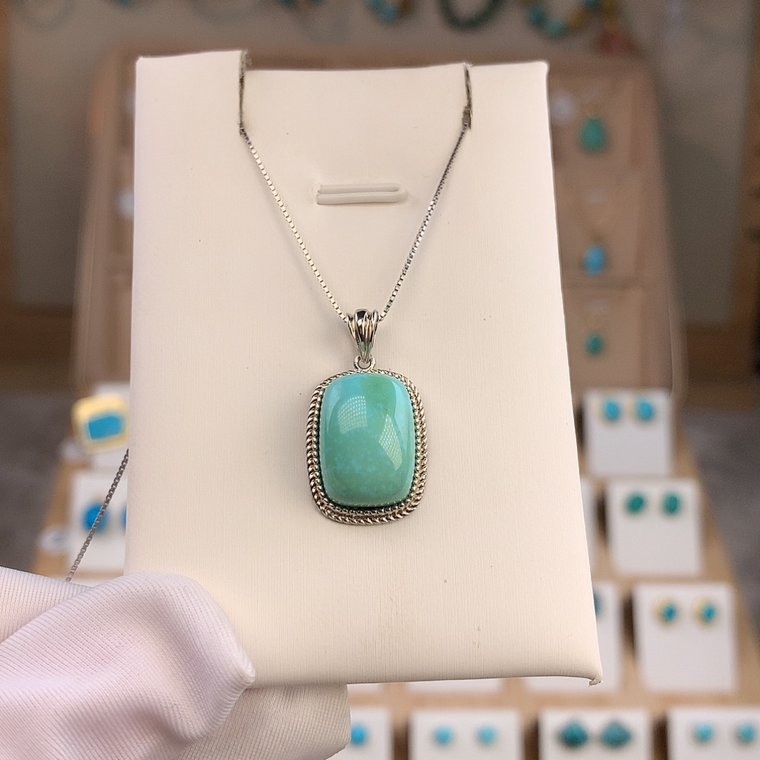 绿松石银S925镶嵌吊坠(不含链)