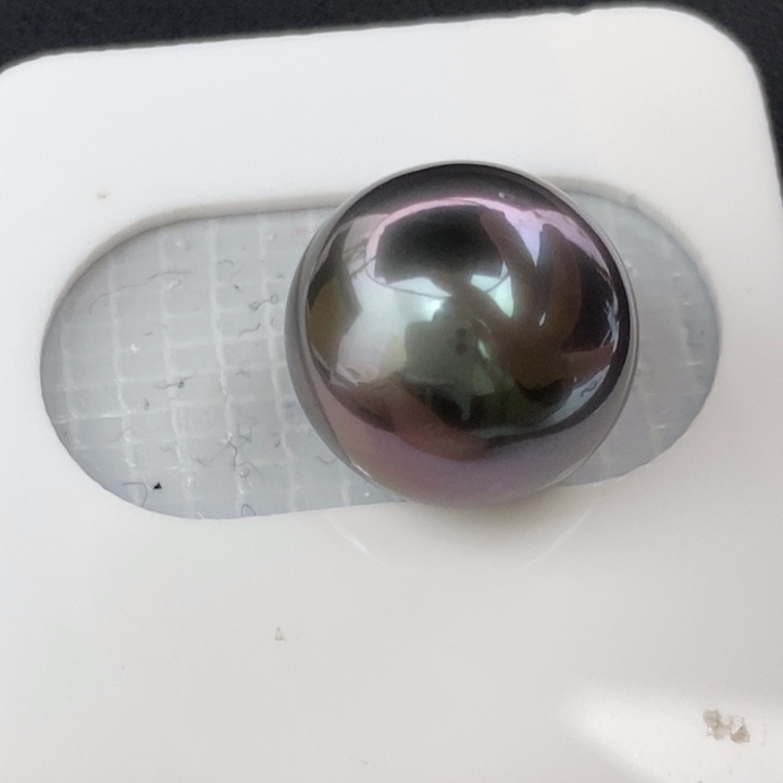 裸珠未镶嵌海水珍珠13-14mm大溪地紫皮绿心镜面光