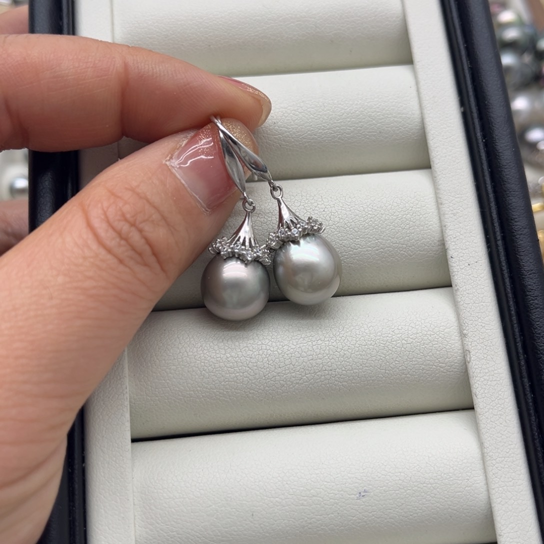 海水珍珠银S925镶嵌耳饰