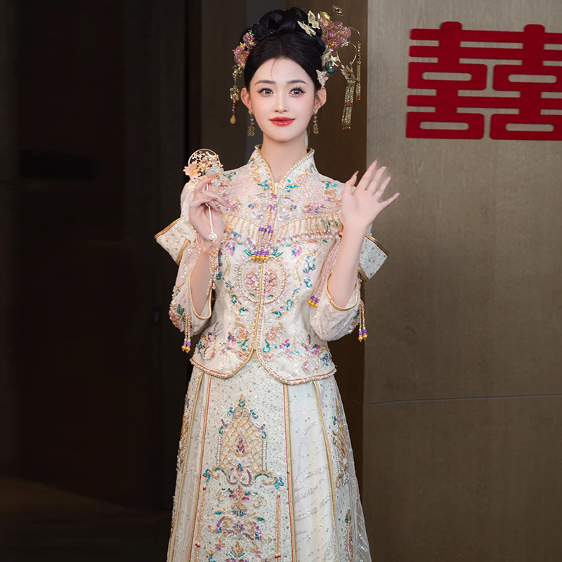 秀禾服2025新款中式新娘嫁衣香槟金色结婚敬酒服婚纱龙凤褂出阁服