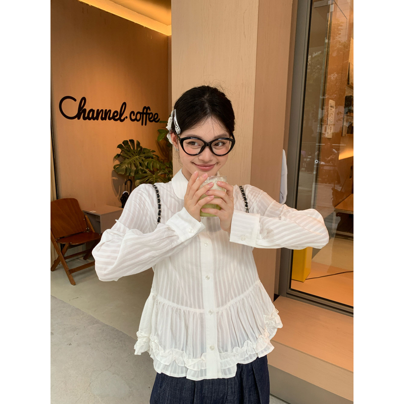 宋正恩【现货清仓】秋冬季新款娃娃领肌理感花边摆衬衫ZE7941