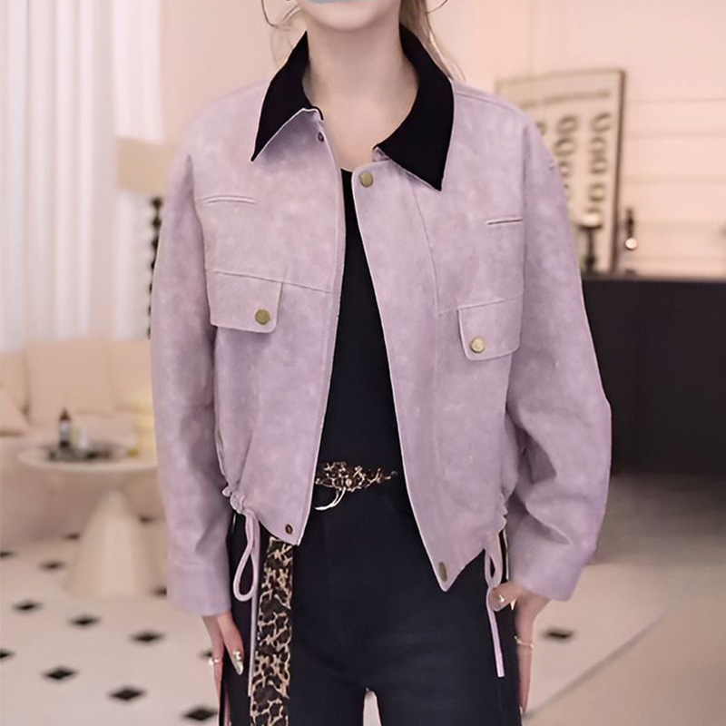 短款长袖外套女2025秋冬新款韩版宽松翻领拉链时尚别致夹克上衣潮