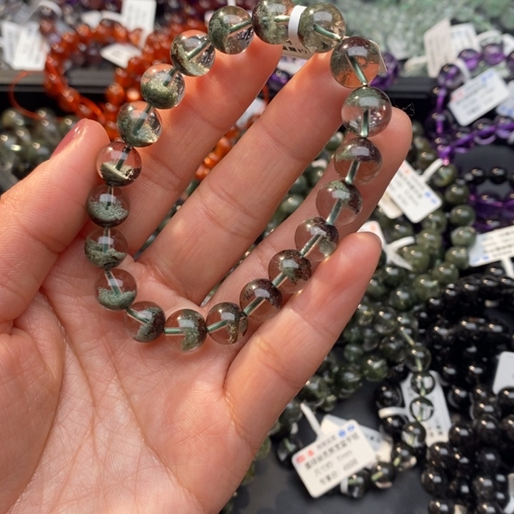 水晶手链未镶嵌绿幽灵聚宝盆手链