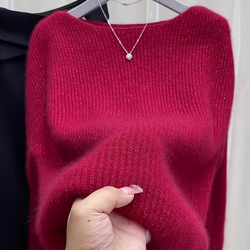 羊毛衫女2025秋冬新款韩版安克拉红宽松亮丝百搭上衣打底衫毛衣女