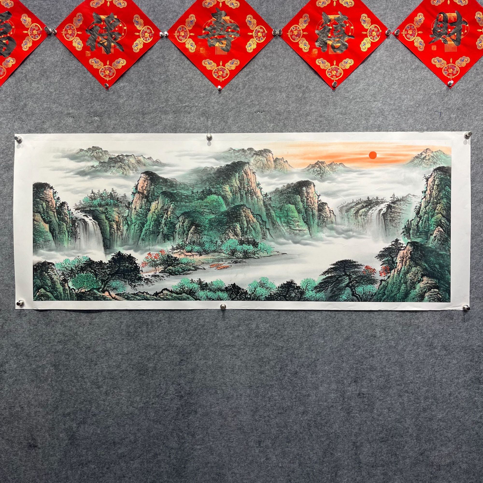 齐振家亲笔手绘山水画【高山流水】190*75cm送锦礼盒收藏送礼作品