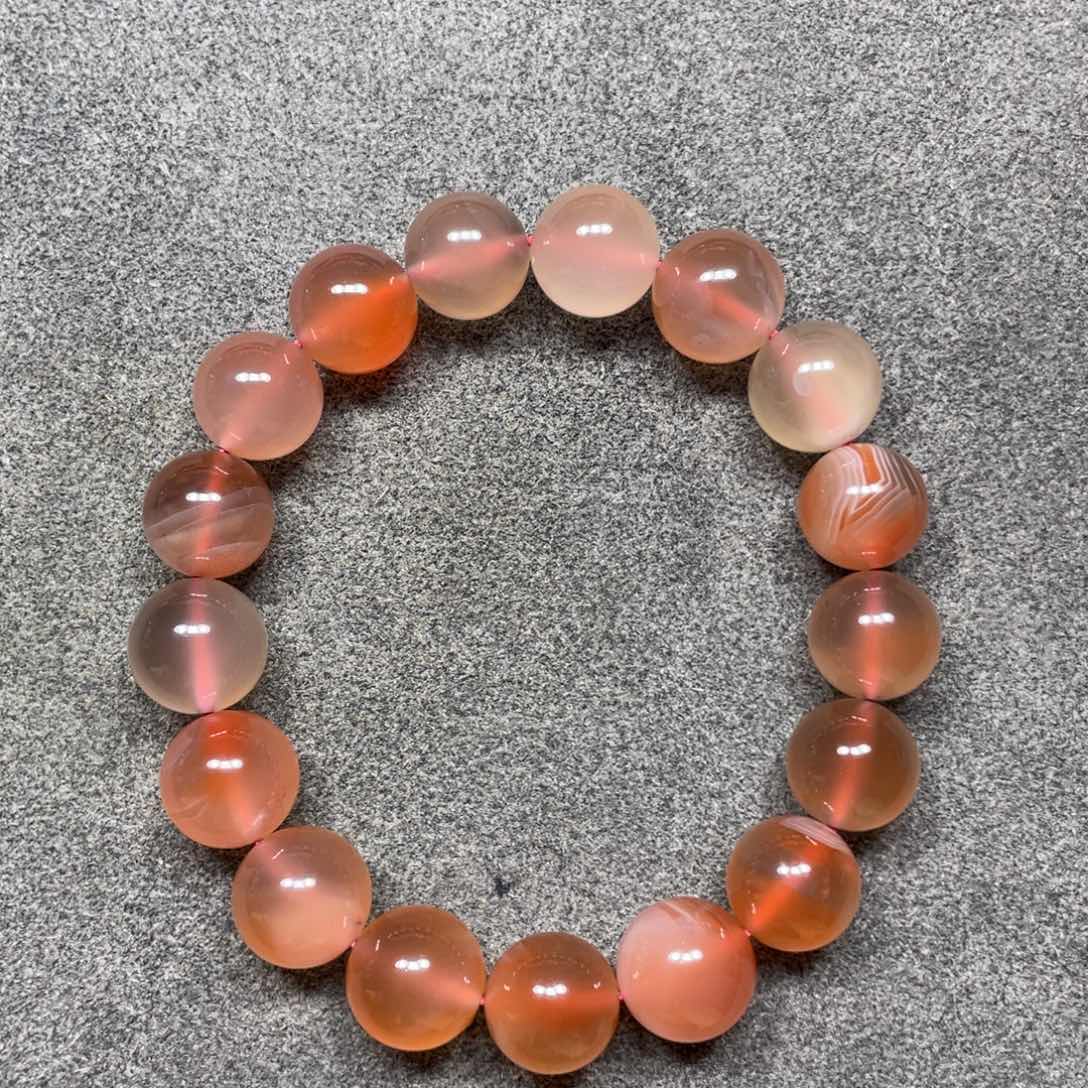 南红玛瑙未镶嵌香槟色圆珠单圈手串