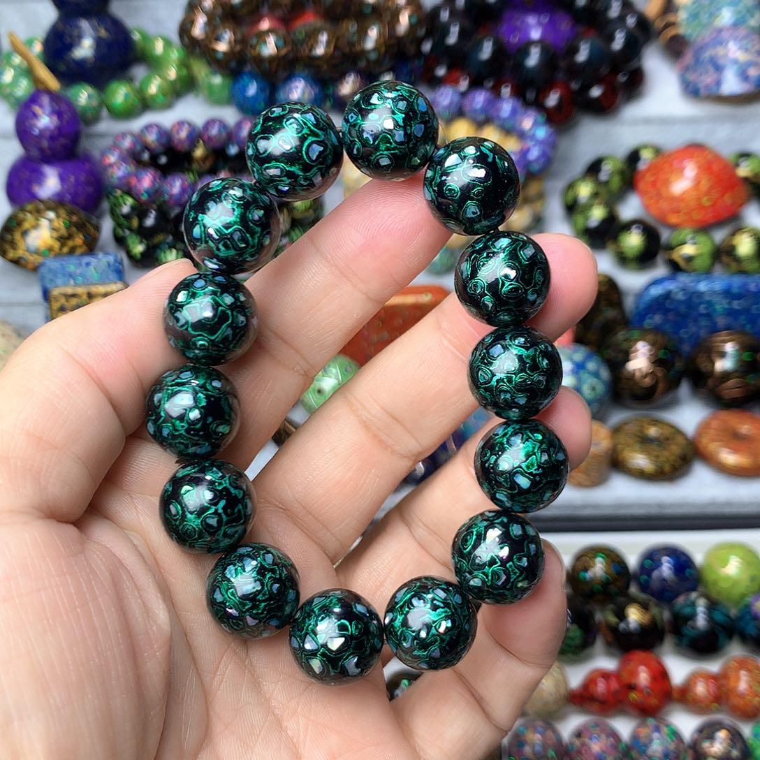 保真非遗大漆工艺螺钿1.5极光绿手串特价