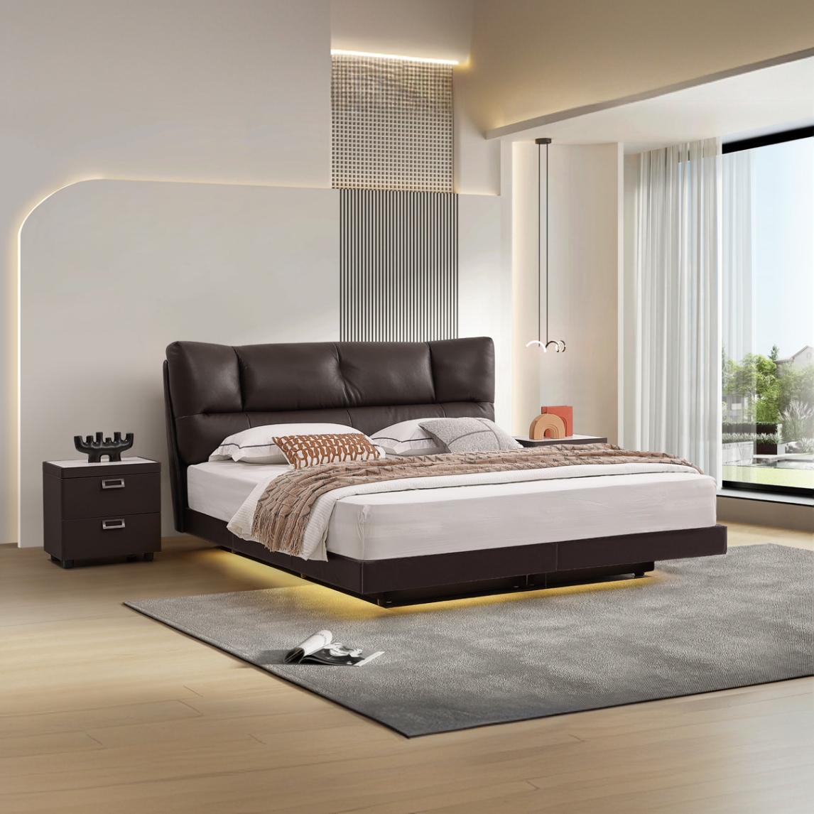 酒窝床大床意式轻奢床1.8米双人主卧床爆款头层牛皮全真皮床