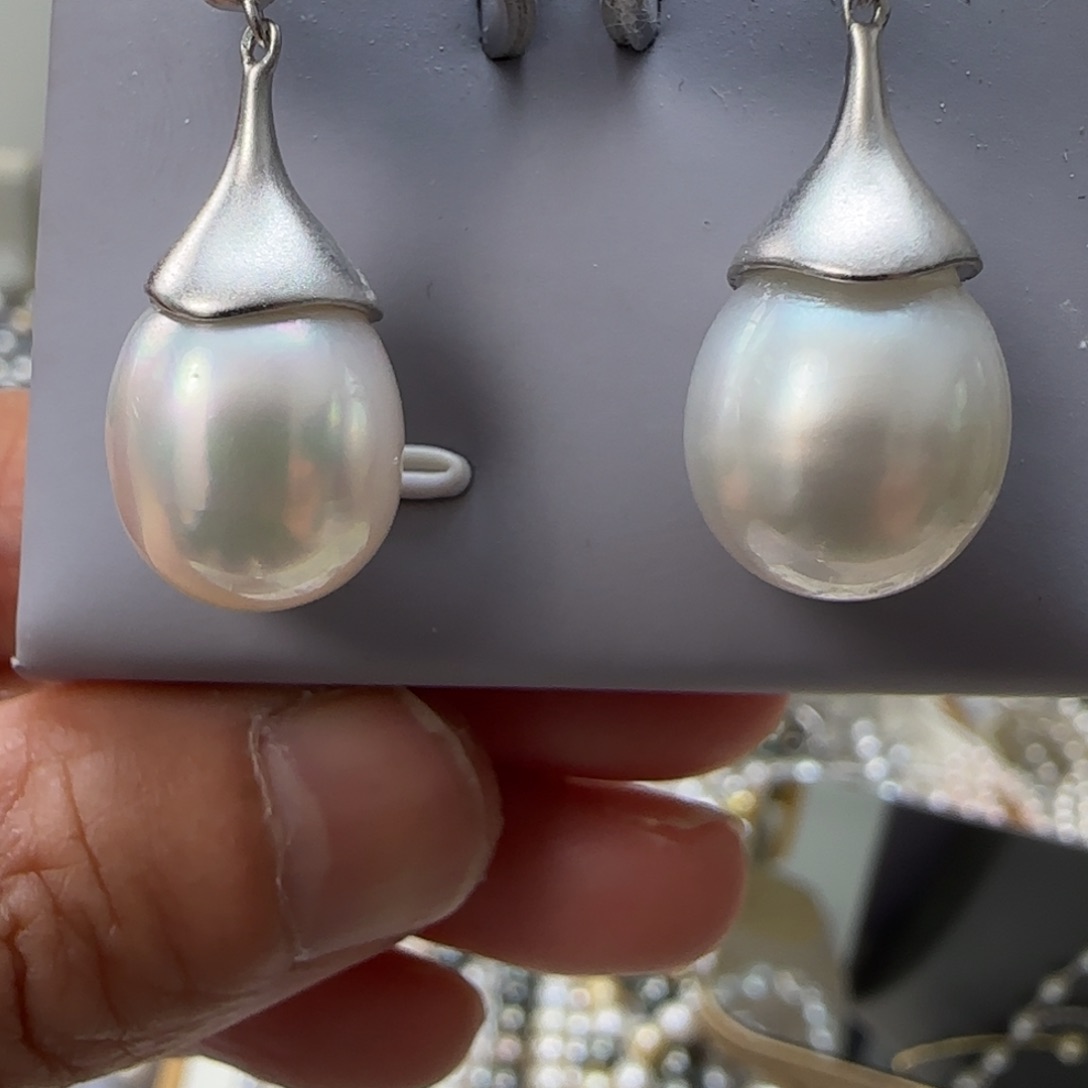 海水珍珠耳饰银S925镶嵌