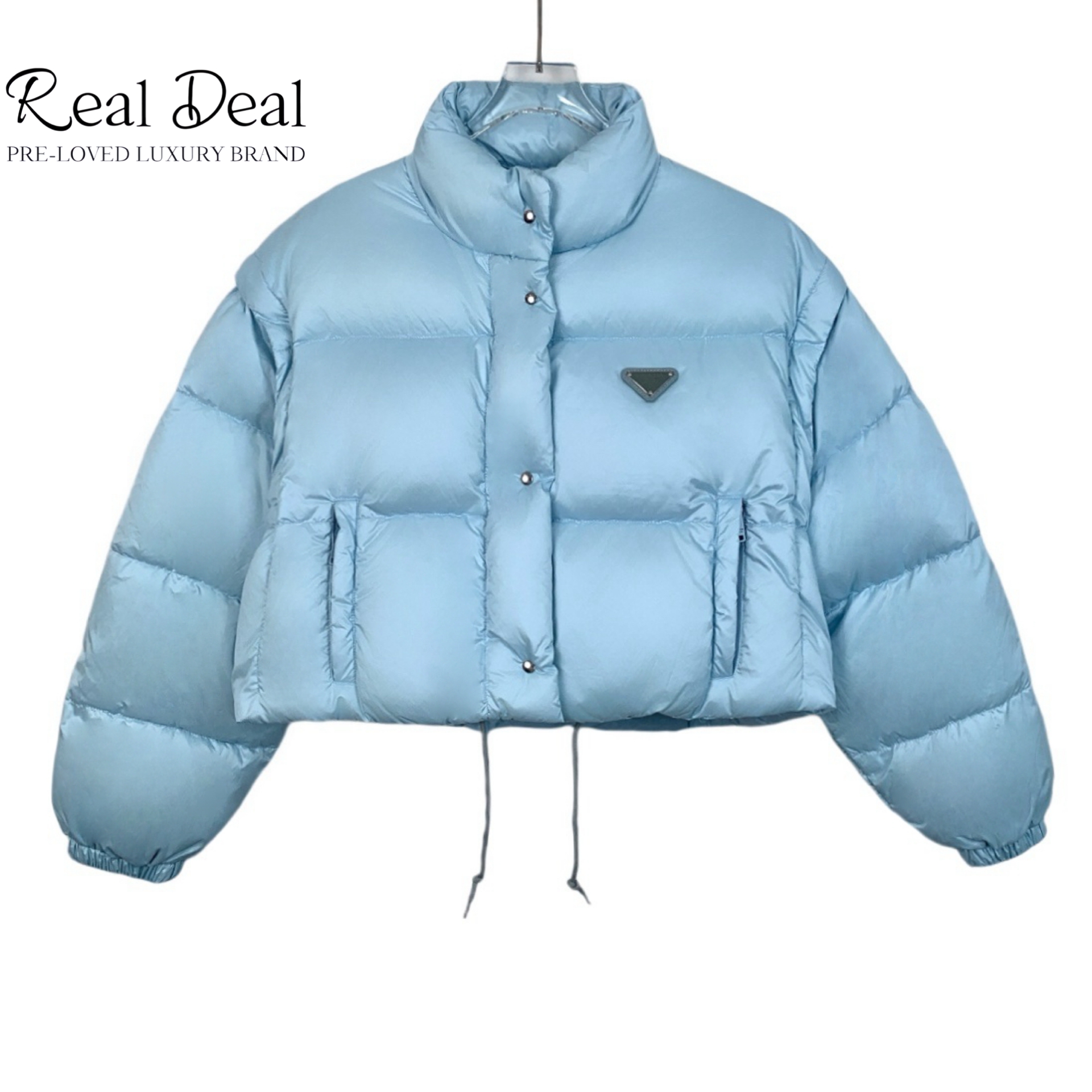 99新 Prada/普拉达 H13348 蓝色三角标羽绒服 M码