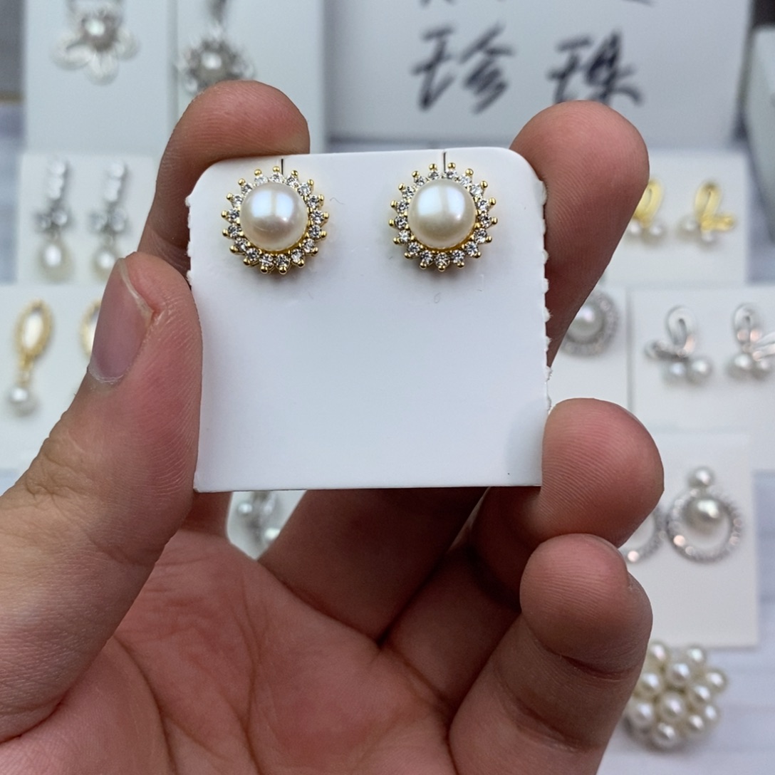 银S925镶嵌淡水珍珠耳饰