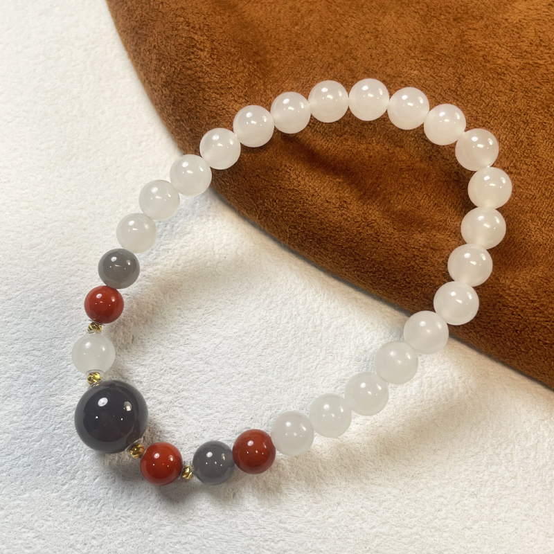 珠联帮【18K】和田玉0.6（白玉）+1.0烟紫单圈手串