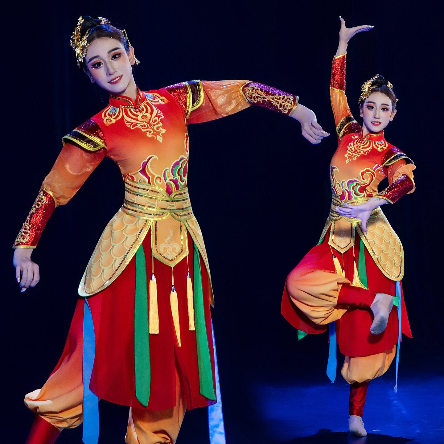 原创焰鼓威风锣鼓队舞蹈服装成人大鼓中国风打鼓舞腰鼓服演出服女