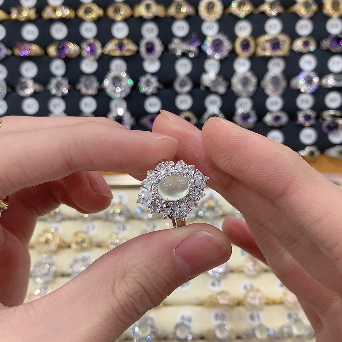 蛇纹石玉戒指银S925镶嵌부*