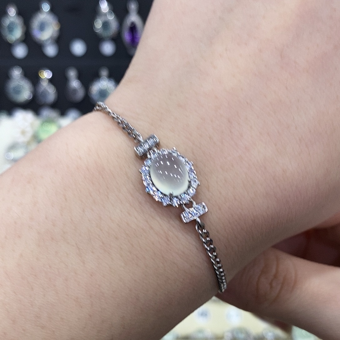 蛇纹石玉银S925镶嵌手链